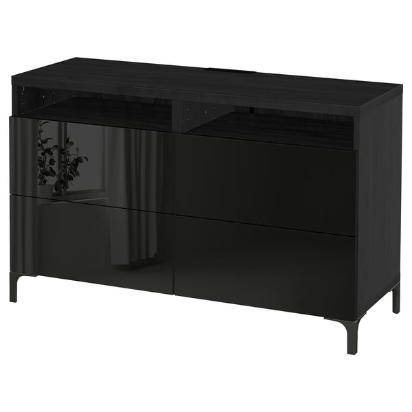 Besta Tv Unit With Drawers Black Brown Selsviken High Gloss
