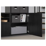 BESTÅ TV storage combination/glass doors, black-brown/Hanviken black-brown clear glass, 118 1/8x16 1/2x91 "