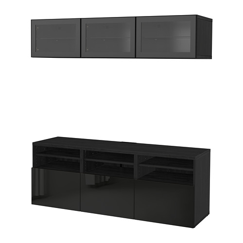 BESTÅ TV storage combination/glass doors blackbrown/Selsviken high