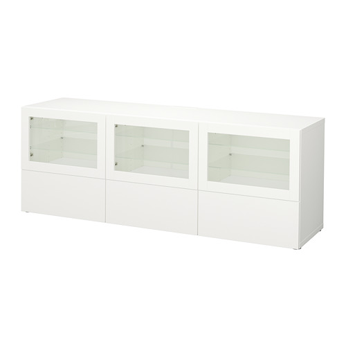 BESTÅ TV unit with doors and drawers Lappviken/Sindvik white clear