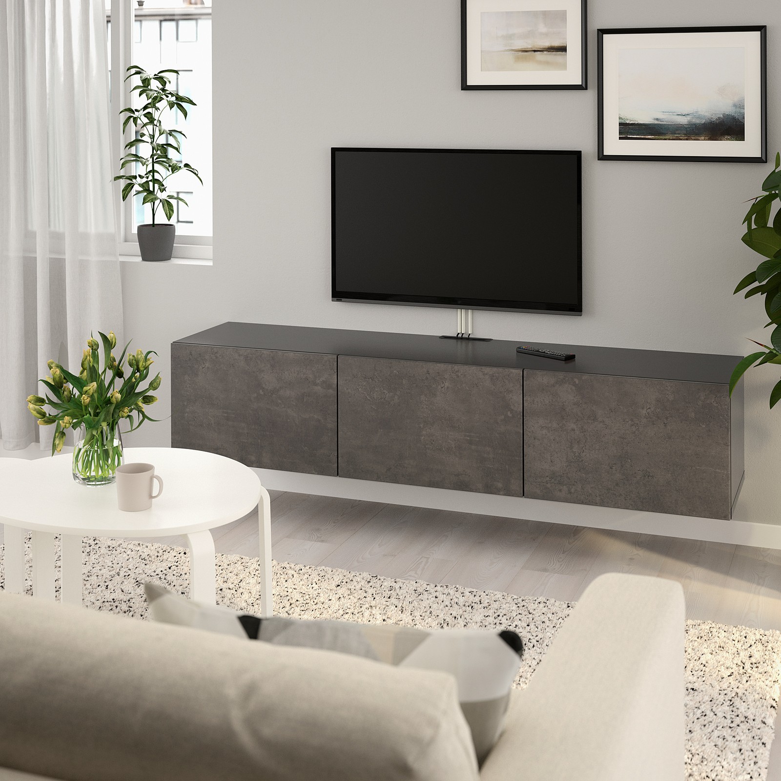 BESTÅ TV unit with doors blackbrown/Kallviken concrete effect IKEA