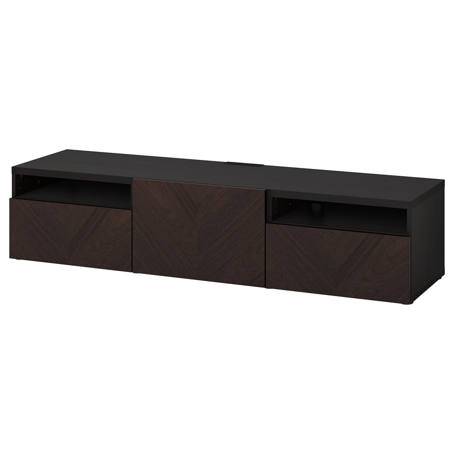 BESTÅ TV unit with drawers and door, blackbrown Hedeviken/dark brown