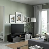 BESTÅ TV unit with drawers and door, black-brown/Kallviken dark gray, 70 7/8x16 1/2x15 3/8 "