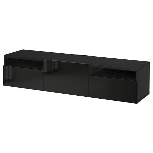 BESTÅ TV unit with drawers and door, black-brown/Selsviken high-gloss/black, 70 7/8x16 1/2x15 3/8 "