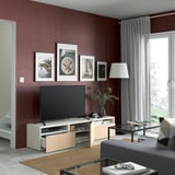 BESTÅ TV unit with drawers and door, white/Björköviken birch veneer, 70 7/8x16 1/2x15 3/8 "