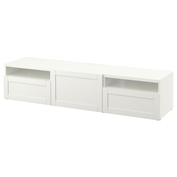 BESTÅ TV unit with drawers and door, white/Hanviken white, 70 7/8x16 1/2x15 3/8 "