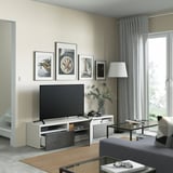 BESTÅ TV unit with drawers and door, white/Kallviken dark gray, 70 7/8x16 1/2x15 3/8 "