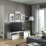 BESTÅ TV unit with drawers and door, white/Selsviken high-gloss/white, 70 7/8x16 1/2x15 3/8 "