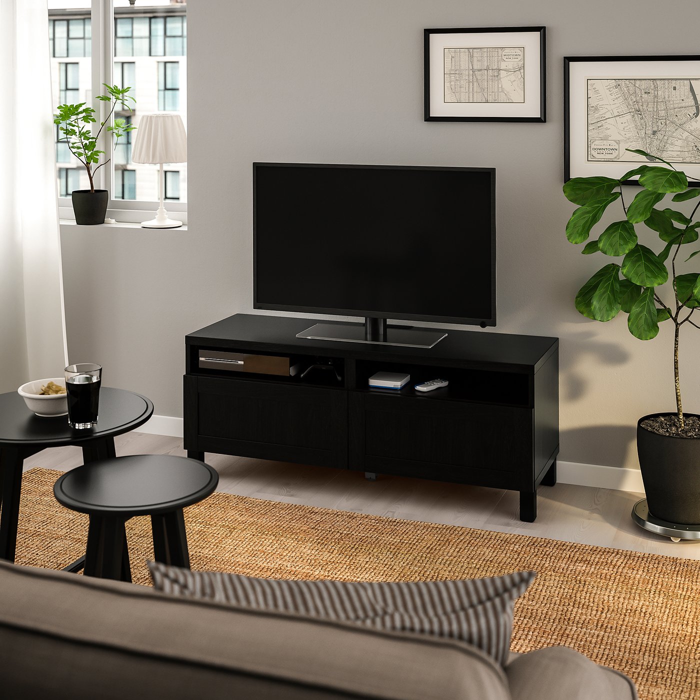 BESTÅ TV unit with drawers, blackbrown Hanviken, Hanviken/Stubbarp