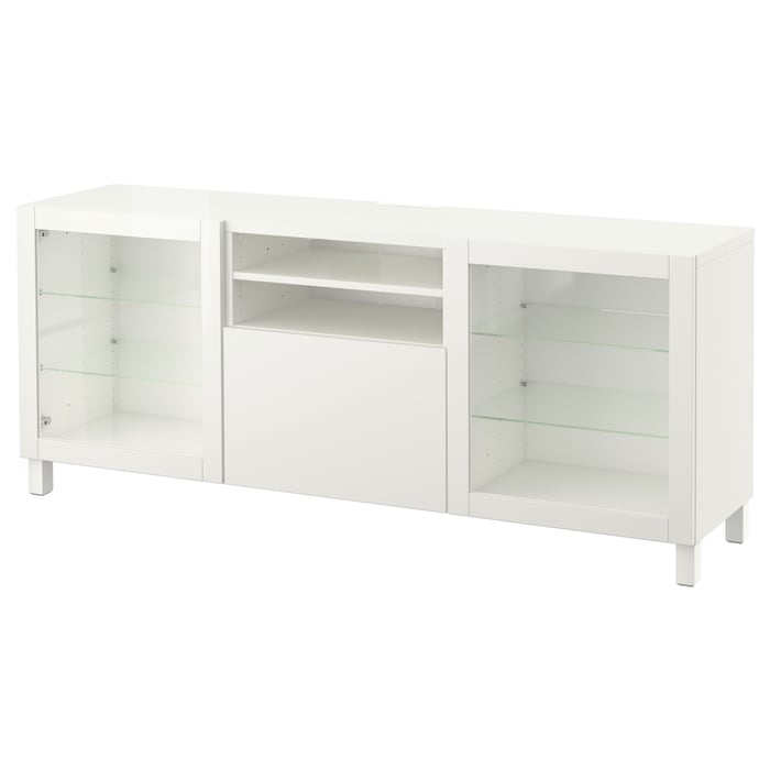 BESTÅ TV unit with drawers, Lappviken/Sindvik white clear glass