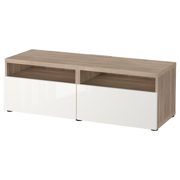 BESTÅ TV unit with drawers, walnut effect light gray/Selsviken high