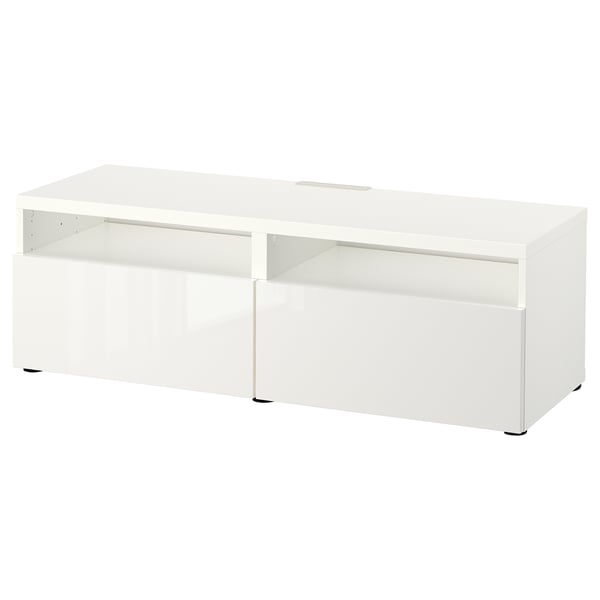 BESTÅ TV unit with drawers, white/Selsviken highgloss/white, 120x42x39 cm (471/4x161/2x153/8