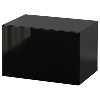 BESTÅ Wall-mounted cabinet combination, black-brown/Selsviken high-gloss/black, 23 5/8x16 1/2x15 "