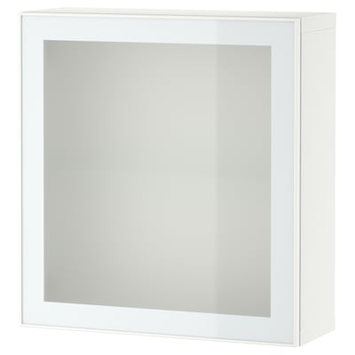 BESTÅ Wall-mounted cabinet combination, white Glassvik/white/light green frosted glass, 23 5/8x8 5/8x25 1/4 "