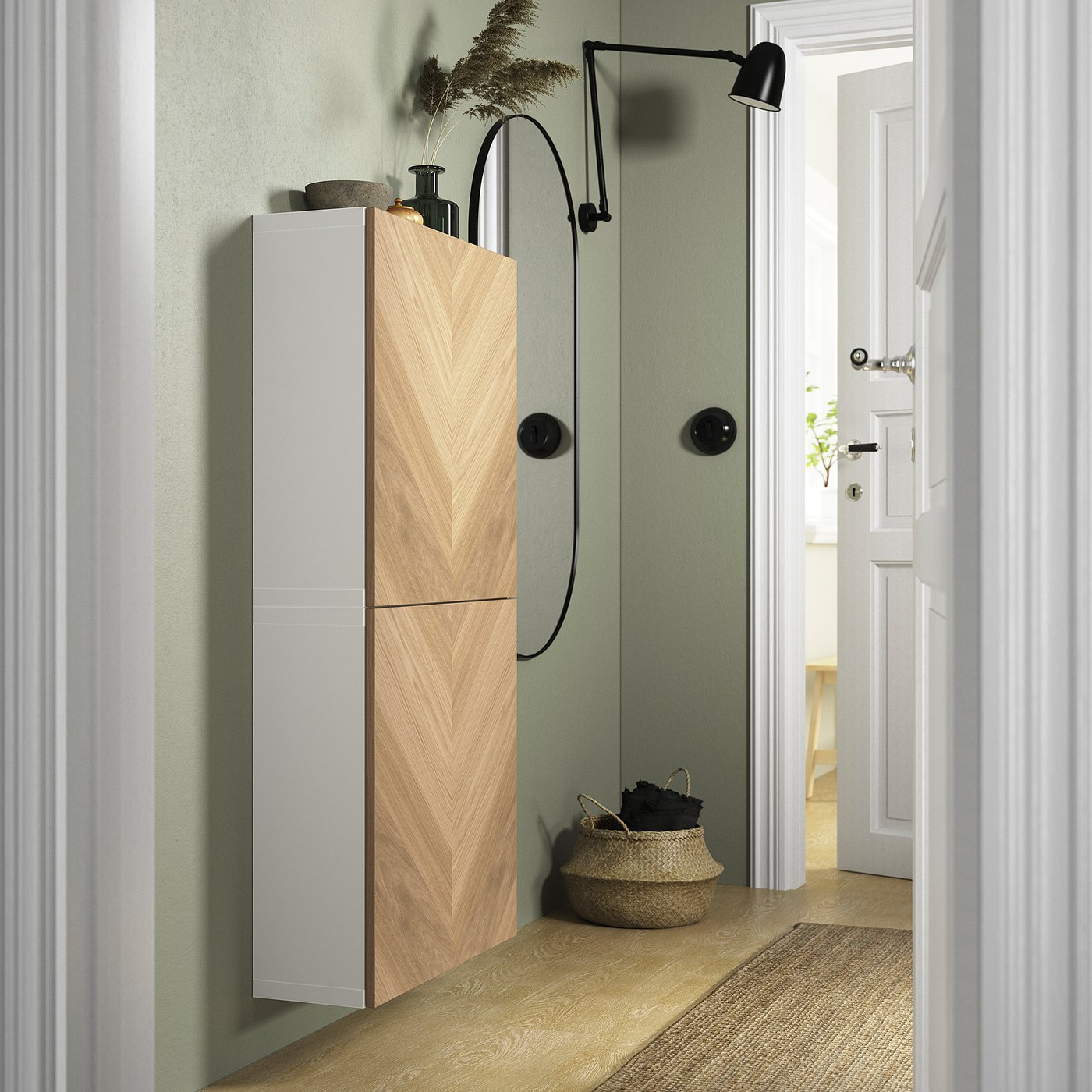 BESTÅ wall-mounted cabinet combination, white/Hedeviken oak veneer