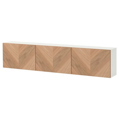 BESTÅ Wall-mounted cabinet combination, white/Hedeviken oak veneer, 70 7/8x8 5/8x15 "