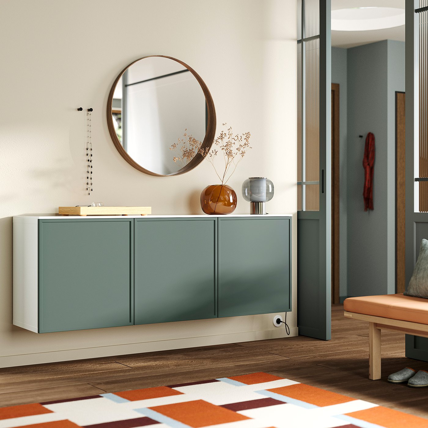 BESTÅ wall-mounted cabinet combination, white Krukmakare/dark gray