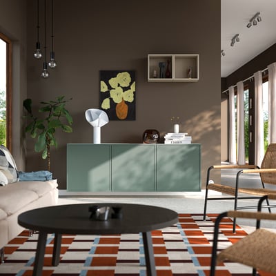 BESTÅ Wall-mounted cabinet combination, white/Krukmakare dark gray-green, 70 7/8x16 1/2x25 1/4 "