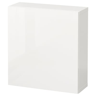 BESTÅ Wall-mounted cabinet combination, white/Selsviken high-gloss/white, 23 5/8x8 5/8x25 1/4 "