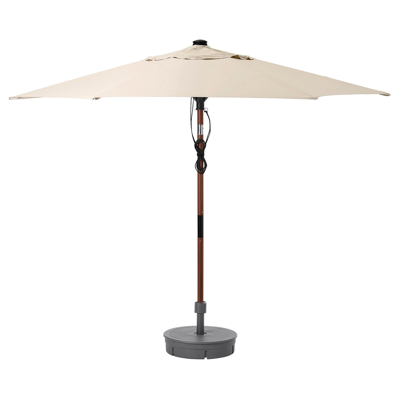 Betso Lindoja Patio Umbrella With Base Brown Wood Effect Beige Gryto Ikea