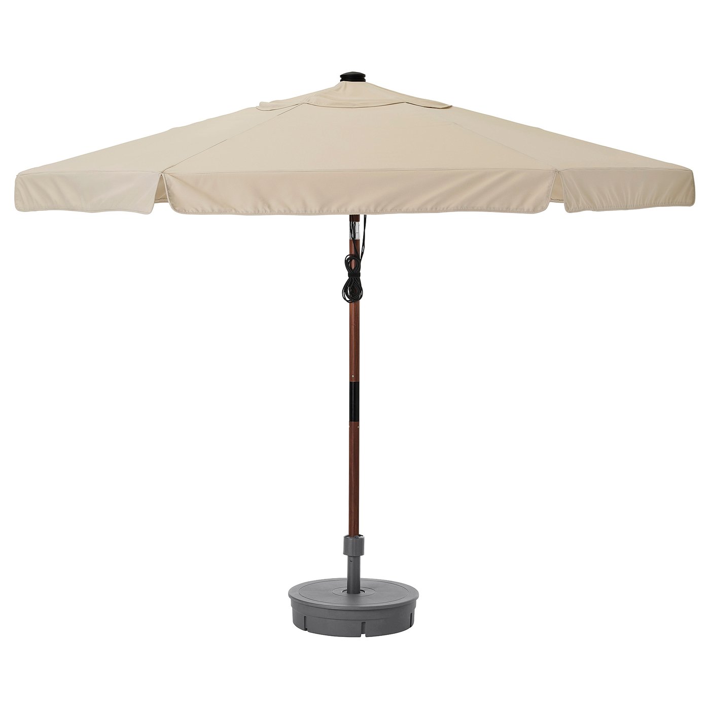 BETSÖ / VÅRHOLMEN Patio umbrella with base, brown wood effect beige