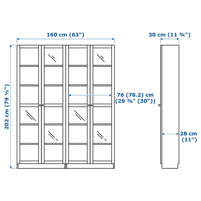 BILLY bookcase, dark blue, 160x30x202 cm (63x113/4x791/2") IKEA CA