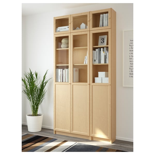 BILLY / OXBERG bookcase, birch veneer/glass, 120x30x237 cm (471/4x113