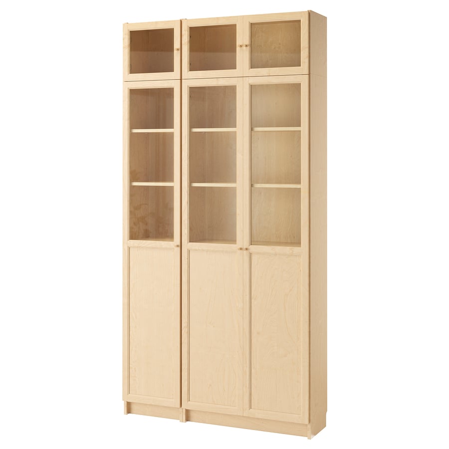 BILLY / OXBERG bookcase, birch veneer/glass, 120x30x237 cm (471/4x113