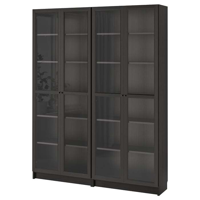 BILLY / OXBERG bookcase, blackbrown/glass, 160x30x202 cm (63x113/4x791