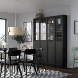 BILLY / OXBERG Bookcase comb w panel/glass doors, black oak effect, 63x79 1/2 "