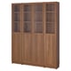 BILLY / OXBERG Bookcase comb w panel/glass doors, brown walnut effect, 63x79 1/2 "