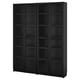 BILLY / OXBERG Bookcase combination w glass doors, black oak effect, 63x79 1/2 "