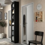 BILLY / OXBERG Bookcase w glass doors/ext unit, black oak effect, 15 3/4x11 3/4x93 1/4 "