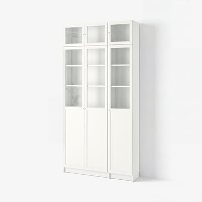 BILLY / OXBERG Bookcase, white/glass, 47 1/4x11 3/4x93 1/4 "