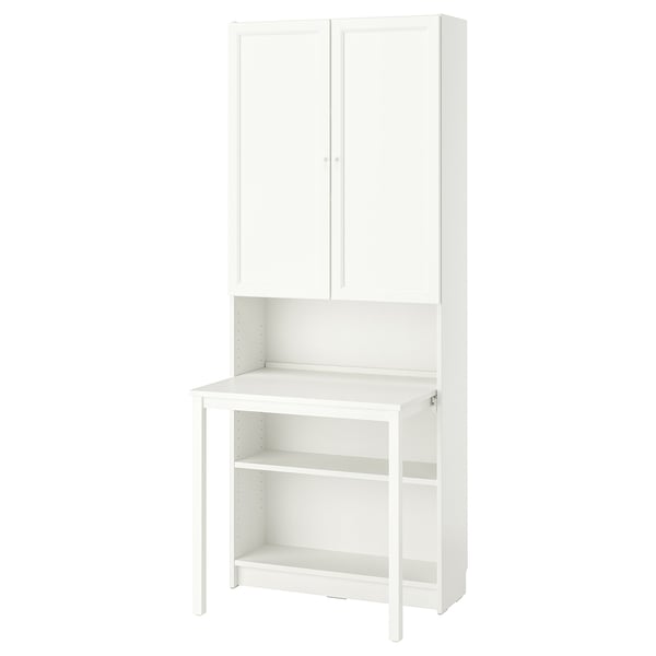 BILLY / OXBERG Bookcase with desk, white, 31 1/2x79 1/2 "
