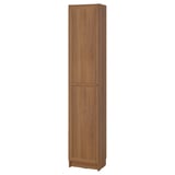 BILLY / OXBERG Bookcase with doors, brown walnut effect, 15 3/4x11 3/4x79 1/2 "