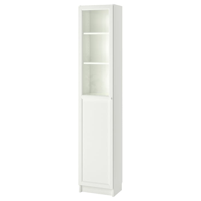 BILLY / OXBERG bookcase with panel/glass door, white/glass, 40x30x202