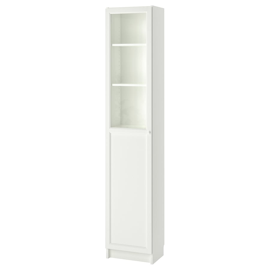 BILLY / OXBERG bookcase with panel/glass door, white/glass, 40x30x202