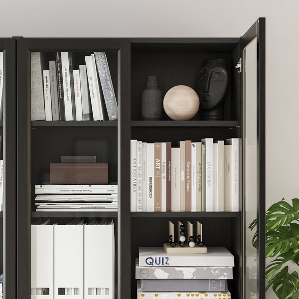 BILLY / OXBERG bookcase with panel/glass doors, blackbrown/glass