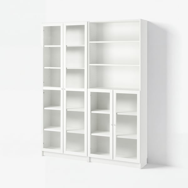 BILLY / OXBERG Bookcase with panel/glass doors, white/clear glass, 63x11 3/4x79 1/2 "