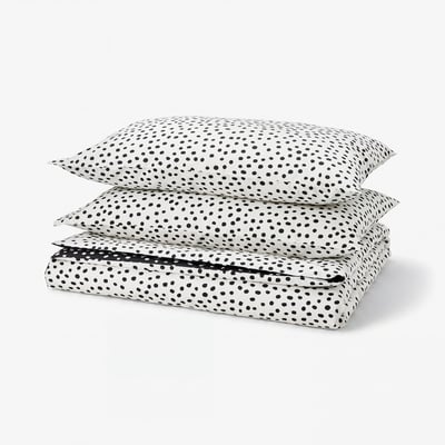 BJÖRKGRÅMAL Duvet cover and pillowcase(s), black white/dotted, Full/Queen (Double/Queen)