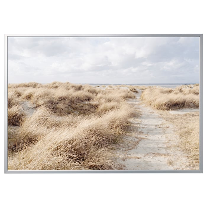 BJÖRKSTA picture and frame, Sand dune/aluminiumcolour, 200x140 cm (78