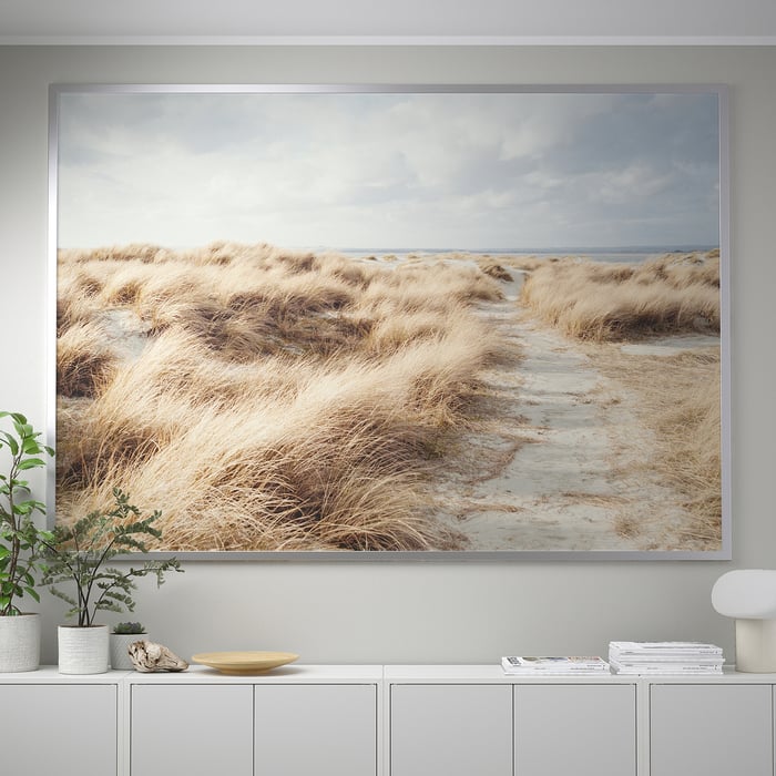 BJÖRKSTA picture and frame, Sand dune/aluminiumcolour, 200x140 cm (78