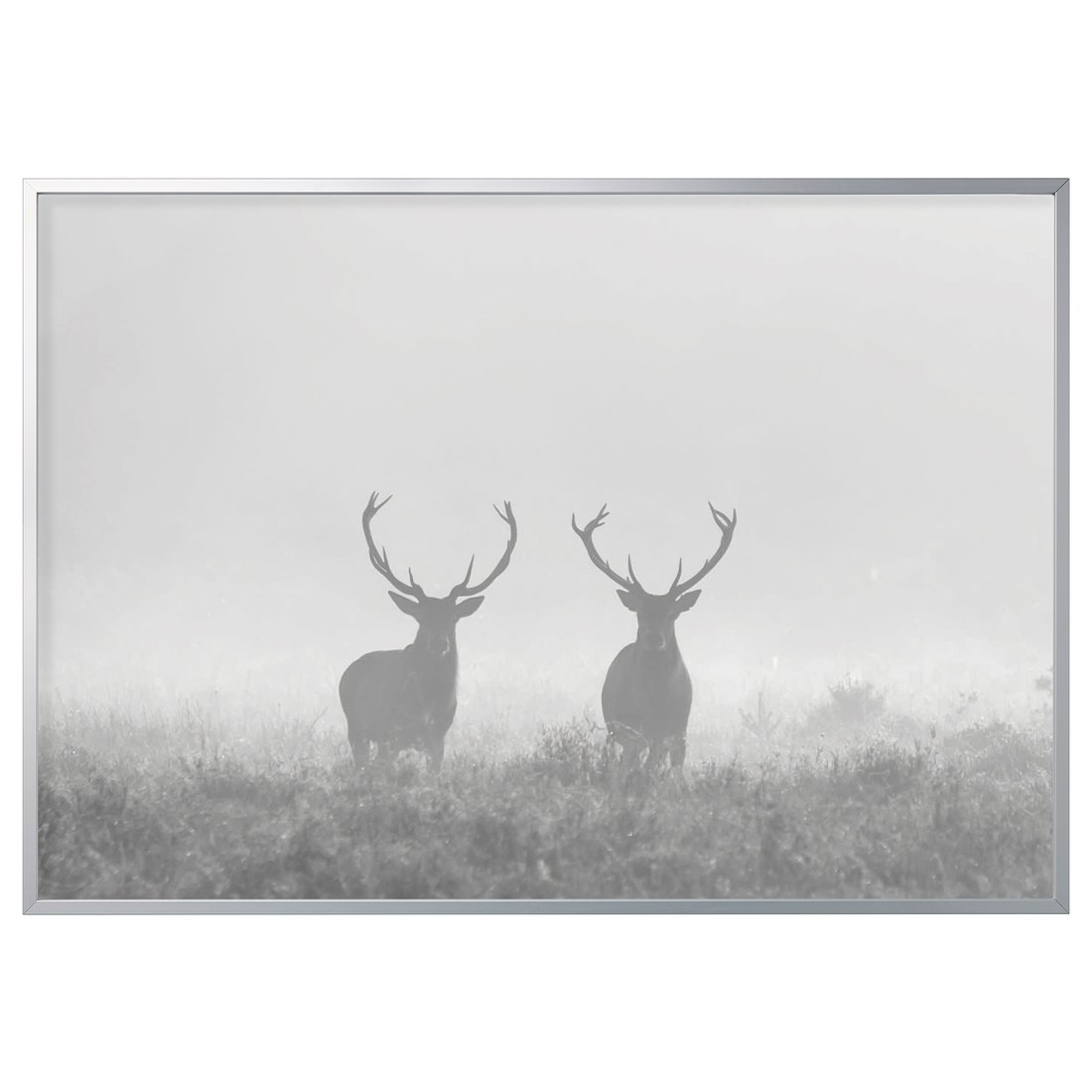 BJÖRKSTA Picture and frame Deer in fog, aluminiumcolour IKEA