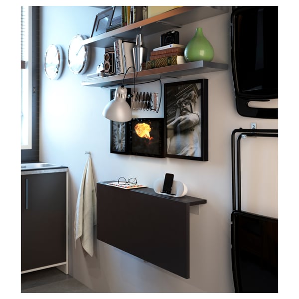 Bjursta Wall Mounted Drop Leaf Table Brown Black Ikea