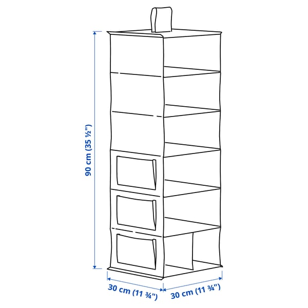 BLÄDDRARE Hanging storage with 7 compartments, gray/patterned, 11