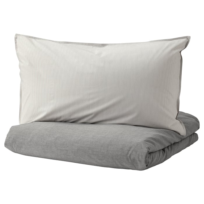 BLÅVINDA duvet cover and pillowcase(s), gray, Full/Queen (Double/Queen