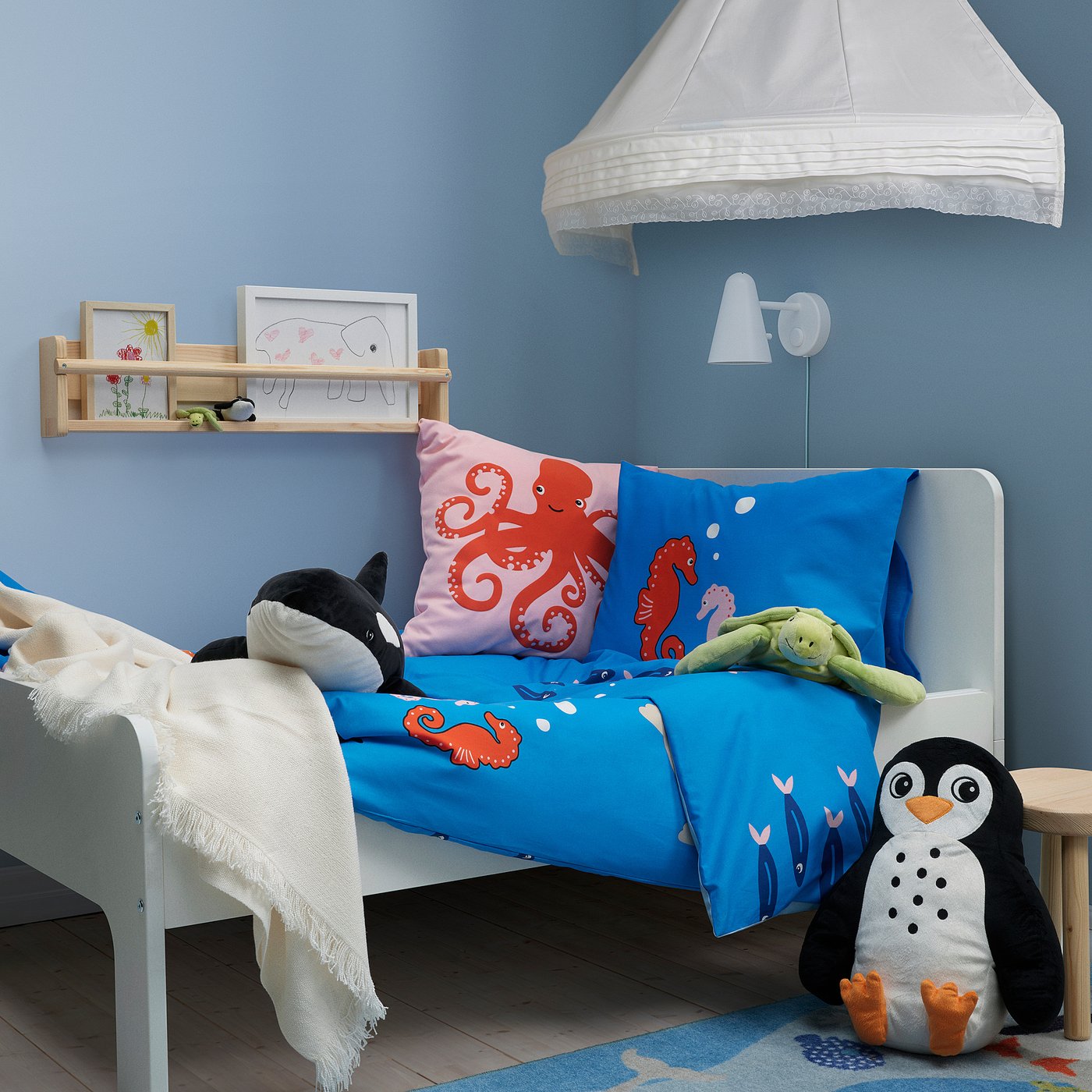 BLÅVINGAD duvet cover and pillowcase, ocean animals pattern/multicolor