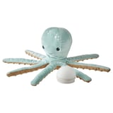 BLÅVINGAD Soft toy with LED nightlight, turquoise octopus/battery operated