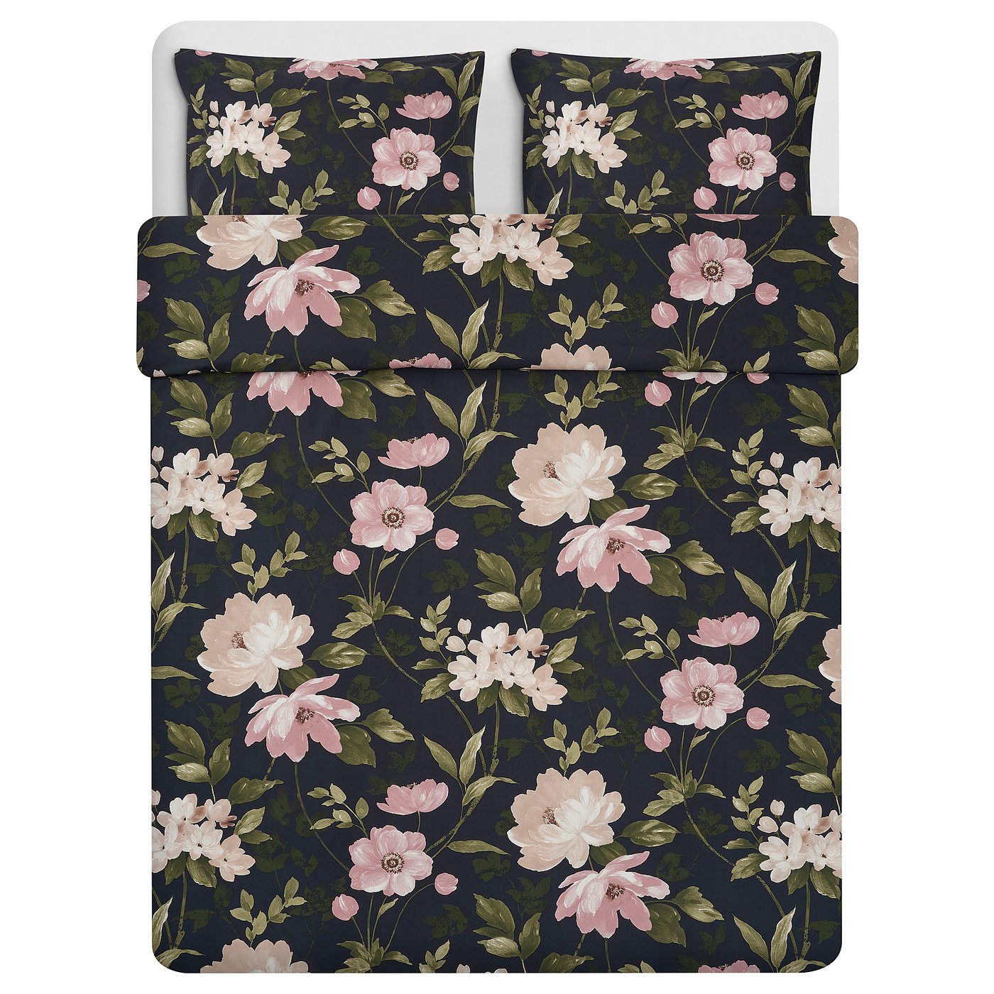 BLEKFRYLE Duvet cover and pillowcase(s) black, flower IKEA